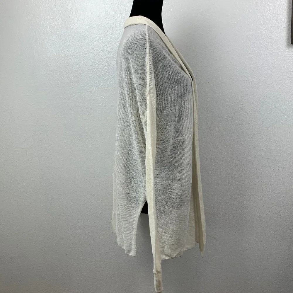 Vince‎ Linen Blend Cream Open Front Cardigan